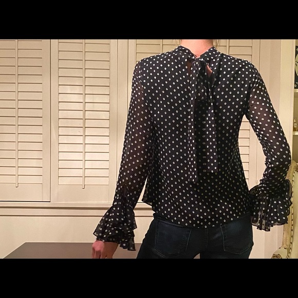 Alexis long ruffle sleeve neck tie blouse - Picture 9 of 12